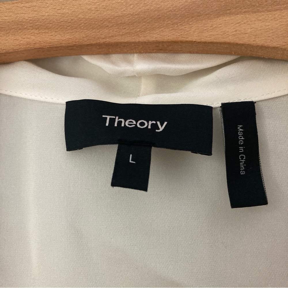 Theory brand silk deep v crossover blouse top pullover ivory L - Picture 3 of 12